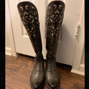 Ariat knee high leather boots with inset
